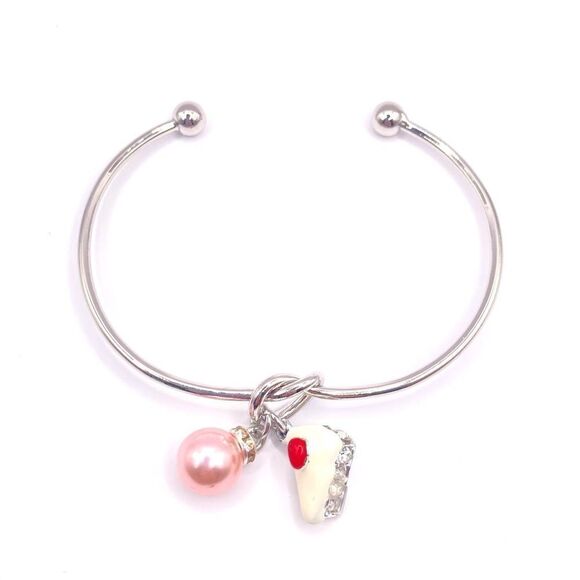 Silver cake and pearl charm cuff bracelet - Picture 1 of 3